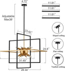 31.5'' Large Modern Lantern Chandeliers, 12-Light Black Gold Geometric Pendant Light Fixture, Industrial Hanging Chandelier for Entryway Foyer Hallway Dining Room, Kitchen Island by CozyNest Decor