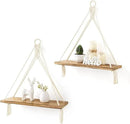Mkono Macrame Hanging Shelves Boho Wall Decor Set of 2 Rustic Wood Floating Storage Shelf for Bedroom Bathroom Living Room Nursery Dorm Room, Display Shelving for Hanging Plants Photos by CozyNest Decor