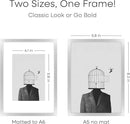 Homeforia A5 Picture Frame Silver, High End Metal 5.8 x 8.3 Frame Matted to 4.1 x 5.8 Art, A5 Frame with Mat A6, 5.8x8.3 Poster Frames, 8.3x5.8 Size Display Frames, Tempered Glass, Wall Kit, Set of 1 by CozyNest Decor