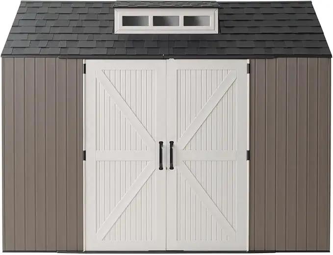Rubbermaid Extra Large Resin Outdoor Storage Shed With Floor (7 x 10.5 Ft.) Weather Resistant Brown Organization for Home/Lawn Mower/Backyard Equipment/Bike Storage/Pool Supplies, photo 11 of 18