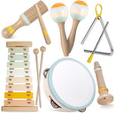 Baby Musical Instruments-Montessori Wooden Toys for Toddlers 1-3,Neutral Colors Percussion Instruments Set with Modern Boho Xylophone for Kids Preschool Educational 3+ by TinyTreasures Baby Boutique