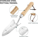 Berry&Bird Transplant Trowel with Measurements, Garden Stainless Steel Potting Hand Trowel with Wooden Handle, Small Garden Hand Shovel Transplanter Tool for Planting Digging Transplanting Gardening by GreenHaven Gardens