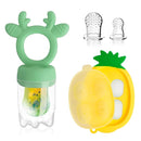 Baby Fruit Food Feeder - Silicone Nibble Tray Combo - Breastmilk Popsicle Mold for Cooling Relief, BPA Free Mesh Feeder for Infant Self Feeding (Deer Green + Pineapple) by TinyTreasures Baby Boutique