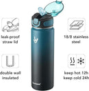 Enerbone 24 oz Insulated Water Bottle, Stainless Steel Bottle with Carrying Strap, Double-Wall Vacuum Insulation Design, Leakproof Sports Bottle with Straw, Keep Drinks Cold or Hot for Hours by CozyNest Decor