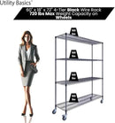 60"x18"x72" Black Premium Metal Steel Wire Shelving 4-Tier NSF 3200 LBS MAX Capacity Heavy Duty Storage Rack for Garages, Commercial Spaces, Hospitals, & Schools w/Premium Wheels by CozyNest Decor