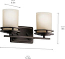 Kichler Hendrik 14.5" 2 Light Vanity Light with Light Umber Etched Glass Olde Bronze® by CozyNest Decor