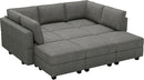 Belffin Modular Sectional Sleeper Sofa Couch with Storage Ottoman Convertible Sectional Couches for Living Room Terry Reversible Chaise. Light Grey Sofa by CozyNest Decor