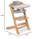 Cowiewie 3-in-1 Convertible Natural Wooden High Chair for Babies & Toddlers 3-Tier Remove & 2 Adjustable Wood Tray & 8 Levels Adjustable, 2 Waterproof Cozy Cushions Grey by TinyTreasures Baby Boutique
