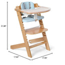 Cowiewie Natural Wooden High Chair for Babies & Toddlers 3-Tier Remove & Adjustable Tray, 8 Adjustable Highchair with Cushions, Portable (Blue) by TinyTreasures Baby Boutique