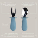 Ali+Oli Spoon & Fork Learning Set for Toddlers (Powder Blue) 6m+ Grab Easy BPA Free Food-Grade Silicone Handle, Kids Silverware Self Feeding Baby Utensil, Multi-stage Baby Feeding Set Ergonomic Design by TinyTreasures Baby Boutique