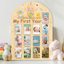 ORIGACH My First Year Baby Growth Photo Display Wood Board - 12 Months Newborn Milestones Photo Board - Neutral Baby Keepsake Frame 1st Birthday Party Nursery Decor New Mom Gift - Baby Bear & Duck by TinyTreasures Baby Boutique