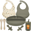 Silicone Baby Feeding Set, Baby Led Weaning Supplies, Baby Spoons Suction Divided Plate Bib Cup, First Stage Solid Food Eating Utensils - 6+ Months(Green-Beige) by TinyTreasures Baby Boutique