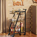 Bar Cart, 3-Tier Bar Cart for The Home, Home Bar Serving Cart with Glass Holders, Beverage Cart for Kitchen, Dining, Party Room, Rustic Brown and Black BC03BR by CozyNest Decor