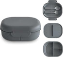 mushie Kids Bento Lunch Box | 3-Compartment & Removable Divider + Fork & Spoon Utensils | Great For Meals, School, Snacks On-the-Go | Dishwasher Safe (Smoke) by TinyTreasures Baby Boutique