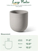 LE TAUCI 12 Inch Pots for Plants, Ceramic Large Planters for Indoor Plants, Indoor Plant Pots for Home Garden Patio Office, Planter Pots with Drainage Hole and Rubber Plug, Neutral Gray by GreenHaven Gardens