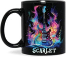 Personalized Electric Guitar Mug 11oz 15oz, Custom Choose Name Coffee Cup, Customized Rock Music Themed Black Mug, Gift For Musicians, Electric Guitar Ceramic Cup With Cosmic Design by CozyNest Decor