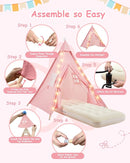 6 Pack Teepee Tent for Kids with Inflatable Airbed, Light, Toddler Tent Children Room Tents, Slumber Party Sleepover Tents, Indoor Outdoor Kids Playtent Playhouse for Girls & Boys by TinyTreasures Baby Boutique