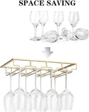 Wine Glass Rack - Under Cabinet Stemware Wine Glass Holder Glasses Storage Hanger 2 Pack Metal Organizer for Bar Kitchen 4 Rows Gold by CozyNest Decor