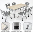 Kids Study Table and 6 Chairs Set,Height Adjustable Table and Chairs for Children and Toddlers,47.2"X23.6"Graffiti Desktop,Suitable for Daycare,Classrooms, Home by CozyNest Decor