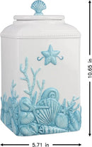 Young's Inc. 4 Pcs Set Blue Lagoon Nautical Ceramic Canisters- Storage Container for Kitchen and Bathroom - Beautiful Home Decor Accent to Store Food, Coffee, Tea, and More - White, Blue by CozyNest Decor