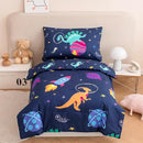 PERFEMET Toddler Bedding Set 4 Pieces Cartoon Dinosaur Planet Printed Bed in A Bag for Boys Girls Reversible Navy Blue Toddler Comforter with Sheet Set for All Season(Navy, Dinosaur/Planet/Rocket) by TinyTreasures Baby Boutique