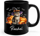 Personalized Exotic Shorthair Wearing Witch Hat Ceramic Cup, Exotic Shorthair Coffee Mugs Gift for Halloween, Custom Name Pet Cat with Pumpkins Halloween Cup, Cat Owner Black Mug 11oz 15oz by TinyTreasures Baby Boutique