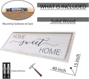 Home Sweet Home Sign Wall Decor 40"x15" Above Bed Living Room Large Wooden Framed Family Plaques Art (White) by CozyNest Decor
