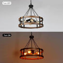 Farmhouse Rustic Wood Chandelier, 4-Light Industrial Drum Chandelier for Dining Room Vintage Pendant Hanging Light Fixture with Black Metal Accent for Kitchen Living Room Dining Area by CozyNest Decor