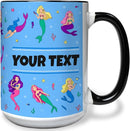 Personalized Mug for Kids - Mermaids - Custom Name/Text, Ceramic Hot Chocolate/Cocoa/Coffee Cup for Girls, Birthday/Christmas/Holiday Gift - 15 oz, Black Handle by TinyTreasures Baby Boutique