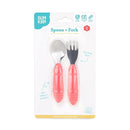 Bumkins Toddler Utensils, Kids Size Fork and Spoon Set, Silicone and Stainless-Steel Training Silverware, Angled Forks / Sporks for Self-Feeding, Children Hold Learning to Eat, 18 Months Up, Red by TinyTreasures Baby Boutique