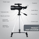 Telescope 70mm Aperture 500mm - for Kids & Adults Astronomical Refracting Telescopes AZ Mount Fully Multi-Coated Optics, with Diagonal Mirror Phone Adapter, Carrying Bag, Wireless Remote Black by TinyTreasures Baby Boutique
