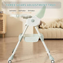 High Chairs for Babies and Toddlers, 4 in 1 Convertible Baby High Chair, Portable High Chair for Travel with Adjustable Height and Back, Foldable HighChair with Wheels& Pu Cushion (Green) by TinyTreasures Baby Boutique