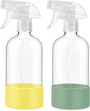 JohnBee Glass Spray Bottles with Silicone Sleeve, 2 Pack16 oz Empty Refillable Containers with Adjustable Nozzles, Spray Bottles for Hair, Cleaning Solutions and Plants, Olive Green&Yellow by GreenHaven Gardens