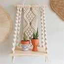 Macrame Wall Hanging Plant Decor Shelf Indoor Outdoor Floating Wood shelve Decorative Hand Made Rope Boho Shelving for Plants by GreenHaven Gardens