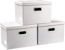 PRANDOM Collapsible Storage Bins with Lids [3-Pack] Leather Fabric Foldable Storage Boxes Organizer Containers Baskets Cube with Cover for Bedroom Closet Office Nursery White (14.9x10.8x10) by TinyTreasures Baby Boutique