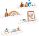 Fun Memories Picture Ledge Shelf for Wall, 16 inch Pine Wood Nursery Book Shelves Set of 4- Wall Book Shelves for Kids Room, Home Decor - Kitchen Spice-White by TinyTreasures Baby Boutique