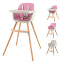 HONEY JOY High Chair, 3-in-1 Eat & Grow Wooden Highchair/Booster Seat/Toddler Chair with Removable Tray, 5-Point Harness, PU Cushion and Footrest for Baby, High Chair for Babies and Toddlers(Pink) by TinyTreasures Baby Boutique