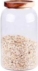 Large Glass Food Canisters, 93 FL OZ(2750ml) Kitchen Serving Stoarge Container with Airtight Wooden Lids, Cereal Dispenser Jars for Spaghetti Pasta, Powder, Spice, Tea, Coffee(8.8inch high) by CozyNest Decor