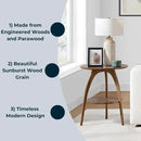 Martin Svensson Home Round Wood Walnut Brown 20" Living Room End Side Accent Table Nightstand with Storage Shelf by CozyNest Decor