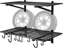 2 Pack Heavy Duty Garage Wall Shelving, 2' x 4' Wall Mount Storage Shelf, Holds 200 lbs Each, Garage Shelving Wall Mounted, Storage Rack with Hooks (Black) by GreenHaven Gardens