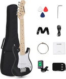 30 Inch Kids Electric Guitar Kit Beginner Complete Bundle with Smooth Fingerboard, Lightweight Design for Child, 5W Practice Amp, Gig Bag, Tuner, Strap, Cable, Picks, Extra Strings, RST-70 Black by TinyTreasures Baby Boutique
