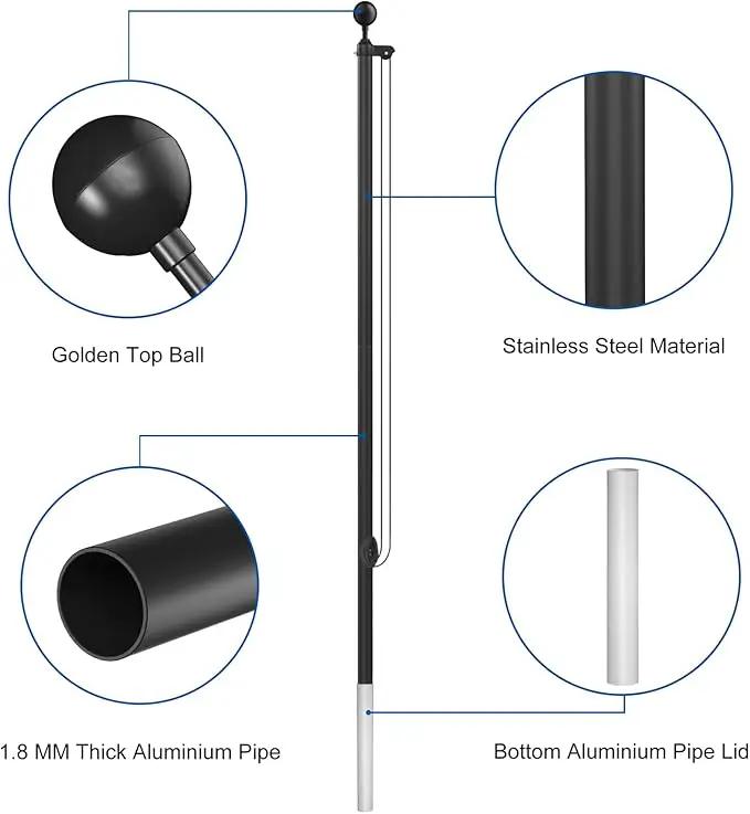 Flag Pole Kit 25FT, 12 Gauge 1.8mm Thickness Heavy Duty Flag Poles with 3x5 American Flag, Black Flag pole for Outdoor House In Ground, Extra Thick Flagpoles Suitable for Yard and Garden, photo 9 of 9