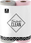 Fantasticlean Microfiber Cleaning Cloth Roll -60 Pack, Tear Away Microfiber Towels, 12" x 12", Reusable, Washable, Scratch Free, Ultra Absorbent Dish Rags for Car, Home, Garage or Shop (Pink & Grey) by CozyNest Decor
