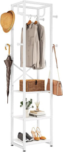 IBUYKE Coat Rack with Shelves, Freestanding Hall Tree with 3 Shelves and 8 Hooks, Industrial Clothes Stand for Entryway, Hallway, Bedroom, White UTMJ088W by CozyNest Decor