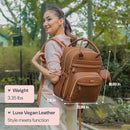 BabbleRoo Leather Diaper Bag Backpack - Baby Essentials Travel Baby Bag, Multi function, Waterproof, with Changing Pad, Stroller Straps & Pacifier Case – Unisex, Natural Brown by TinyTreasures Baby Boutique