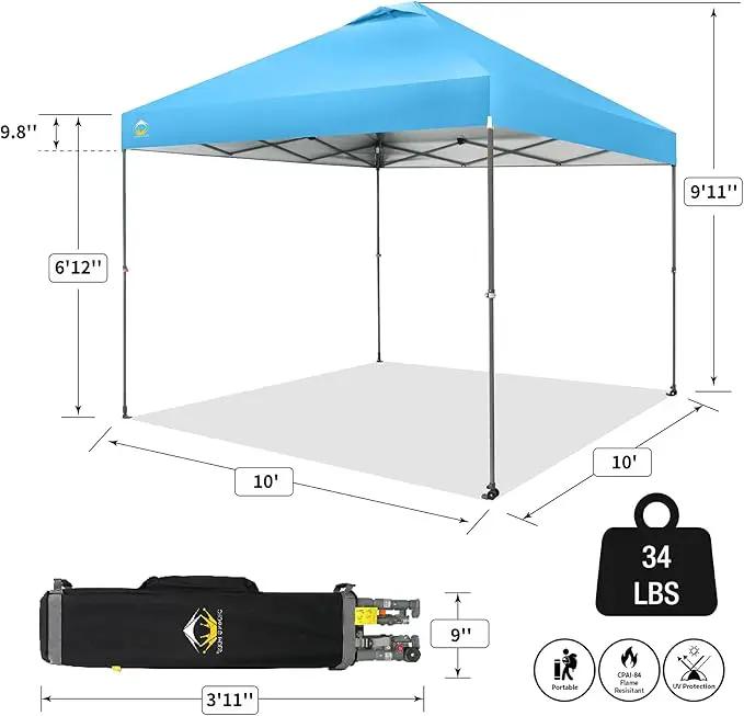 CROWN SHADES Adjustable Height on The Fly, 10x10 Pop Up Canopy - Beach Tent with One Push Setup - Easy Outdoor Sun Shade for Events, Parties, Camping - Outside Shade with STO-N-Go Bag, Sky Blue, photo 4 of 6