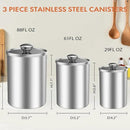 ENLOY Stainless Steel Food Storage Container Set of 3, 88/61/29 oz with Clear Glass Lids - Ideal for Coffee, Tea, Sugar, Flour Canisters by CozyNest Decor
