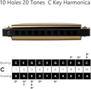 Randon Gold Harmonica Key of C, 10 Holes Diatonic Harmonicas for Adults/Kids/Beginners, Blues Harmonica as Gift, with Case, Clean Cloth and Manual by TinyTreasures Baby Boutique