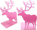 Winterworm Fashion Creative Cartoon Cute Iron Elk Moose Pattern Nonskid Metal Office Desk Bookends (Pink) by CozyNest Decor