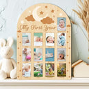 ORIGACH My First Year Baby Growth Photo Display Wood Board - 12 Months Newborn Milestones Photo Board - Neutral Baby Keepsake Frame 1st Birthday Party Nursery Decor New Mom Gift - Moon Star & Cloud by TinyTreasures Baby Boutique